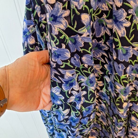 Sarin Girls Size M Short Romper Blue Floral Tie Waist Button Up Rayon Pockets - Picture 7 of 14